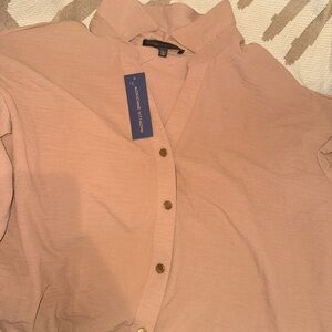Adrienne Vittadini Cream Tan Pink Shirt with Gold Buttons. Size L women’s.